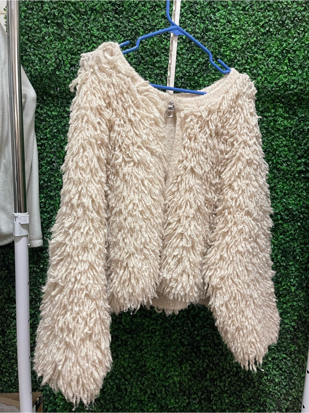 Textured Cream Shaggy Open Cardigan